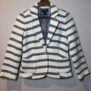 Lucky Brand Women XS Navy White Striped Cotton Blend Knit Jacket Blazer Nautical